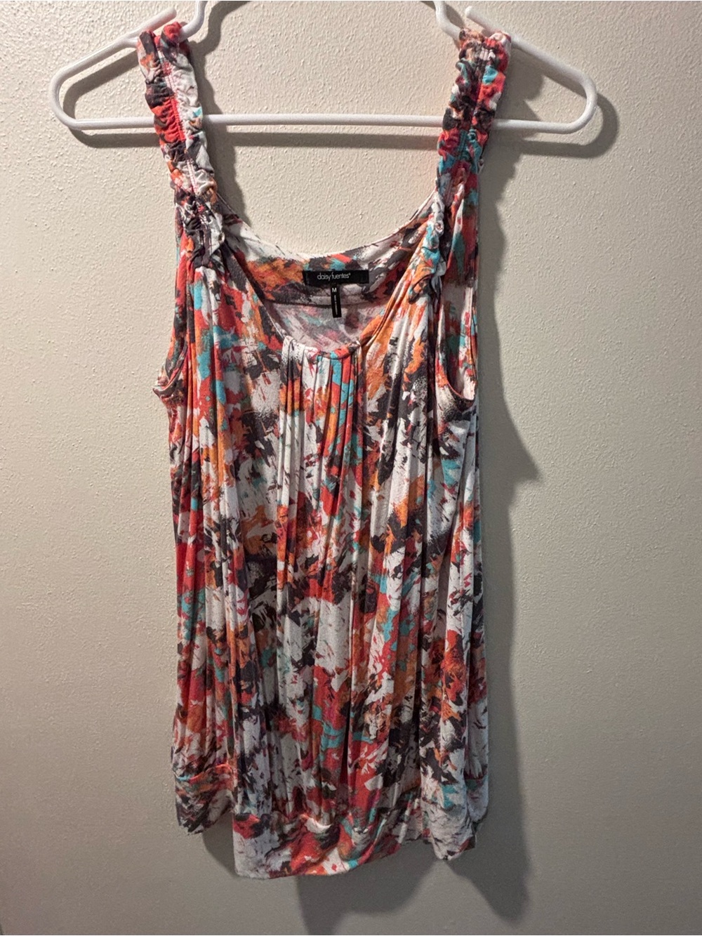 Daisy Fuentes Abstract Print Sleeveless Tank Top Ruched Straps Size Medium